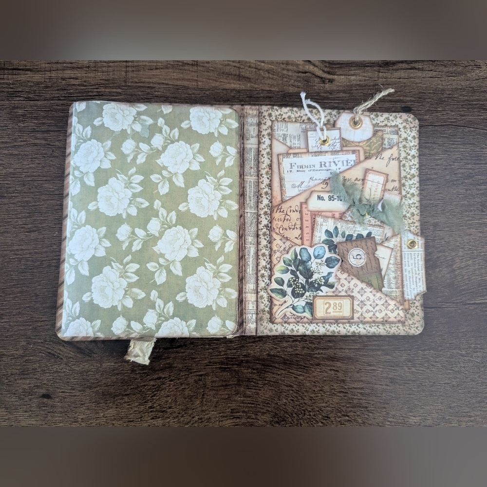 🌻Floral Rustic Junk Journal- Handmade- Recycled Materials- Birds/ Nature- Cream - Picture 2 of 11